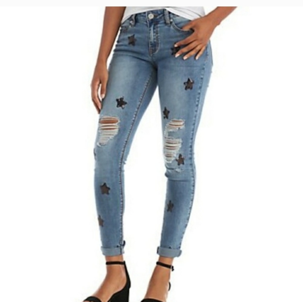 Ashley Mason Blue Jean with Black Sequin Stars. Size 7